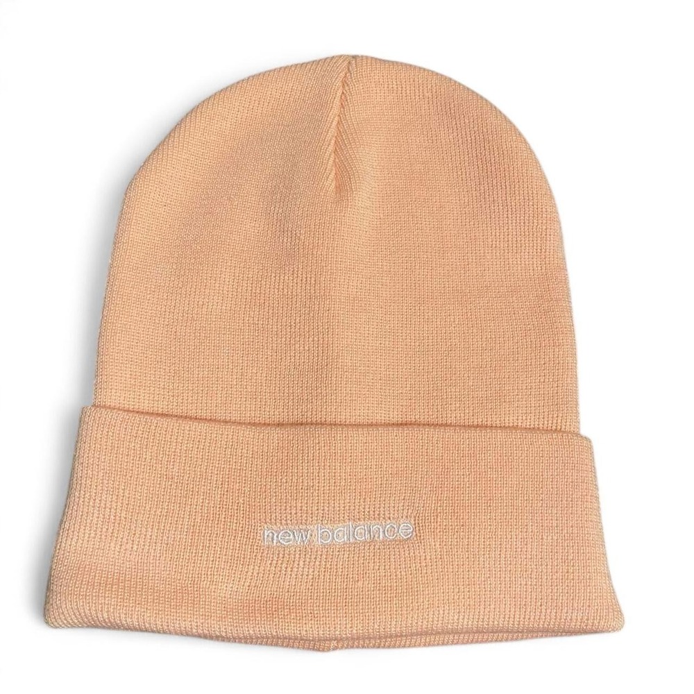 New Balance Beanie Hat Peach Apricot Knit Cuffed Logo Winter Cap